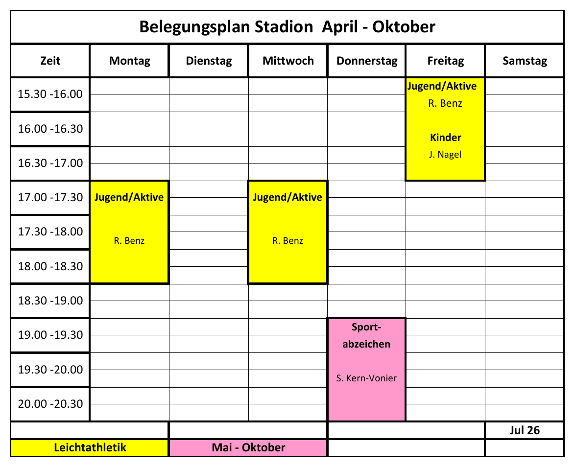Belegungsplan Lautertalstadion, Stand Juli 2026